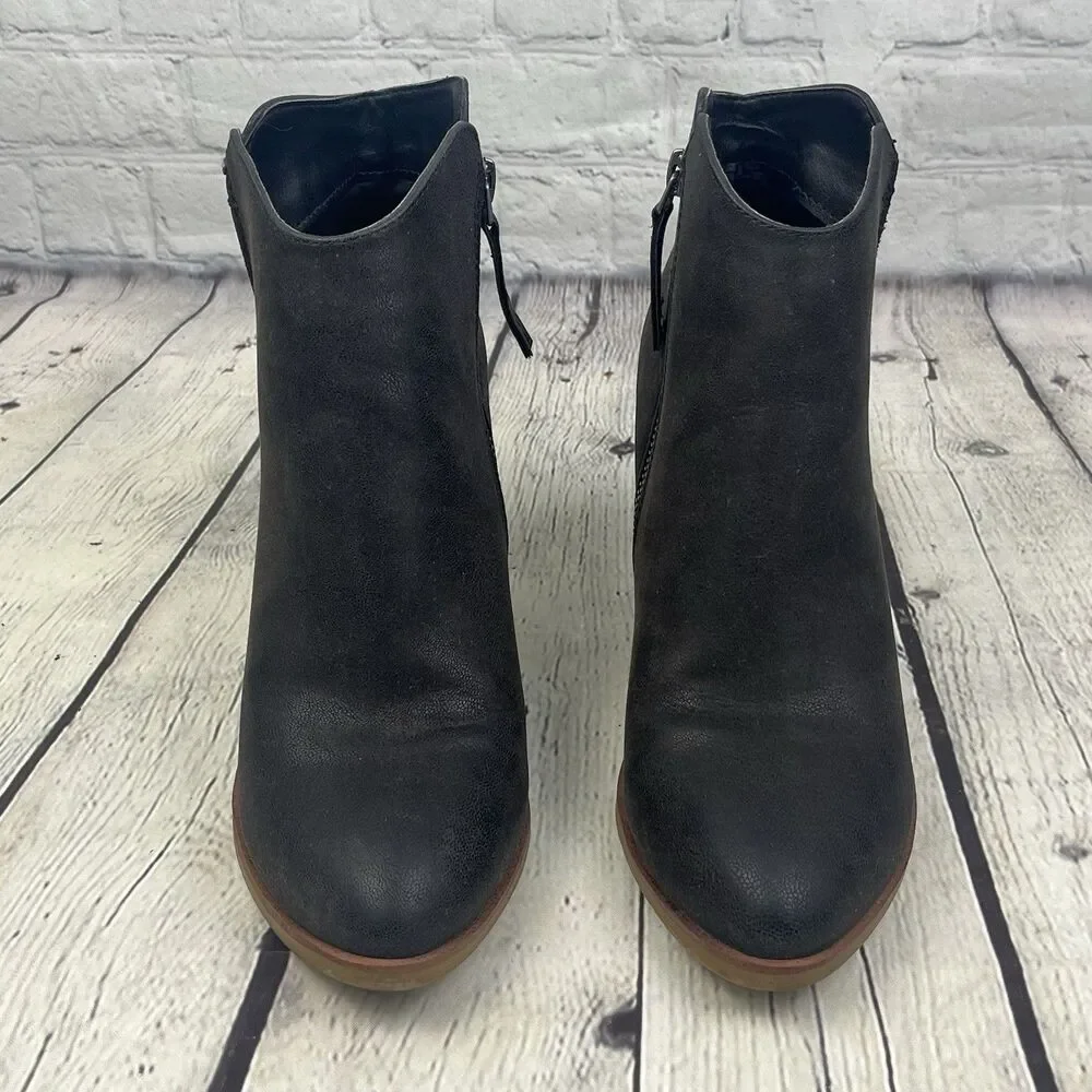 Mia Patton Ankle Boots Women's Size 7M Brown Leather Side Zipper Block Heel EUC